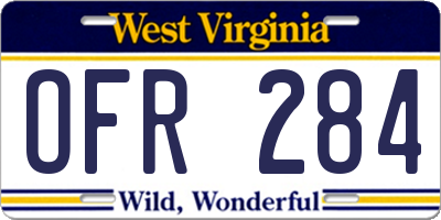 WV license plate OFR284