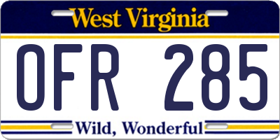 WV license plate OFR285