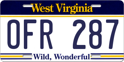 WV license plate OFR287