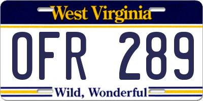 WV license plate OFR289