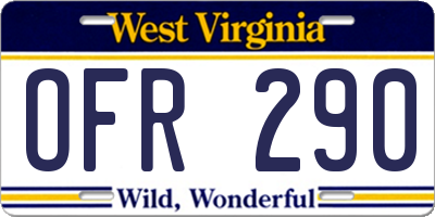 WV license plate OFR290
