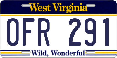WV license plate OFR291