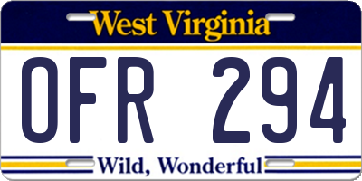 WV license plate OFR294