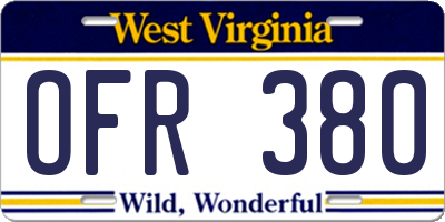 WV license plate OFR380