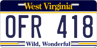 WV license plate OFR418