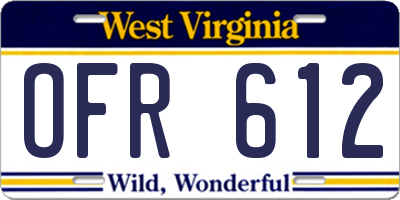 WV license plate OFR612
