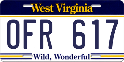 WV license plate OFR617