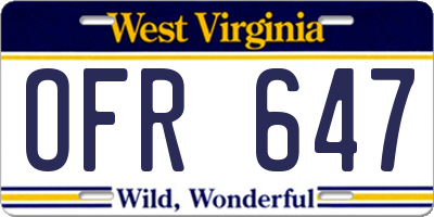 WV license plate OFR647