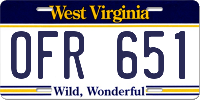 WV license plate OFR651