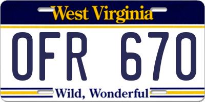 WV license plate OFR670