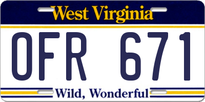 WV license plate OFR671