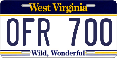 WV license plate OFR700