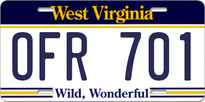 WV license plate OFR701