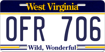WV license plate OFR706