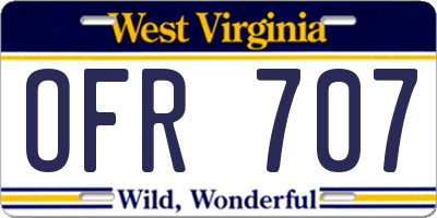 WV license plate OFR707