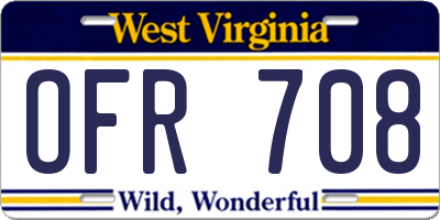 WV license plate OFR708