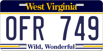 WV license plate OFR749