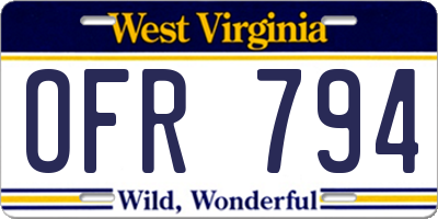 WV license plate OFR794