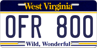 WV license plate OFR800