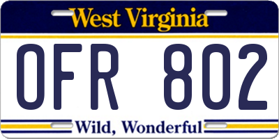 WV license plate OFR802
