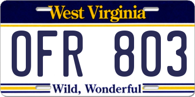 WV license plate OFR803
