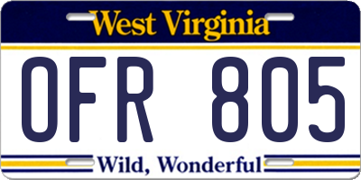 WV license plate OFR805