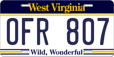 WV license plate OFR807