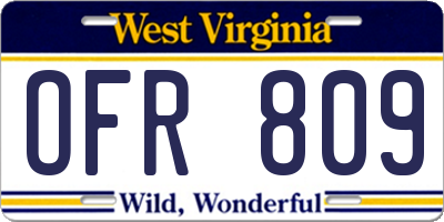 WV license plate OFR809