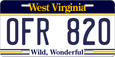 WV license plate OFR820