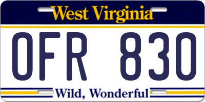 WV license plate OFR830
