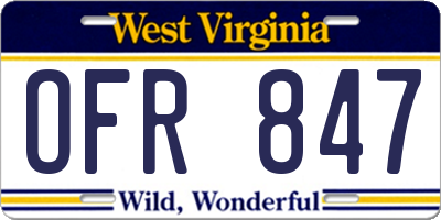 WV license plate OFR847