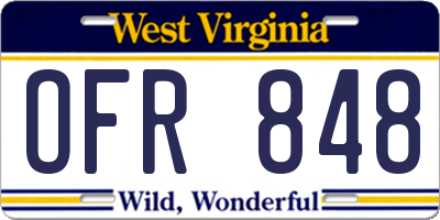 WV license plate OFR848