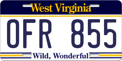 WV license plate OFR855