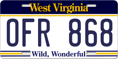 WV license plate OFR868