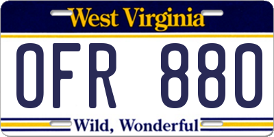 WV license plate OFR880