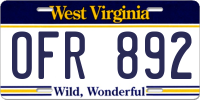 WV license plate OFR892