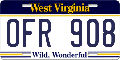 WV license plate OFR908