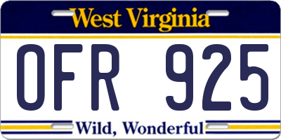 WV license plate OFR925