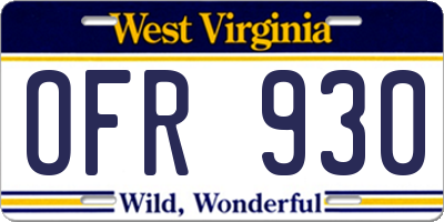 WV license plate OFR930