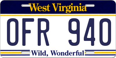 WV license plate OFR940