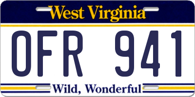 WV license plate OFR941