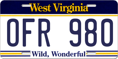 WV license plate OFR980