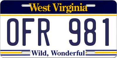WV license plate OFR981