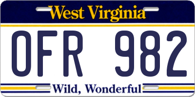 WV license plate OFR982