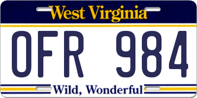 WV license plate OFR984