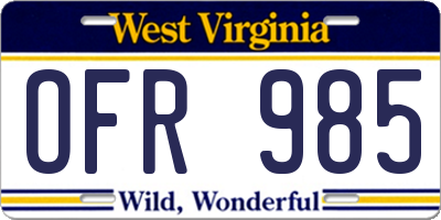 WV license plate OFR985