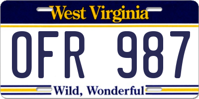 WV license plate OFR987