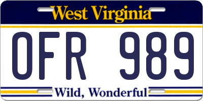 WV license plate OFR989