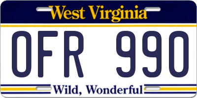 WV license plate OFR990