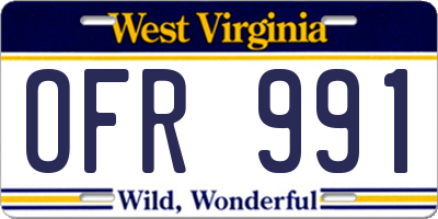 WV license plate OFR991